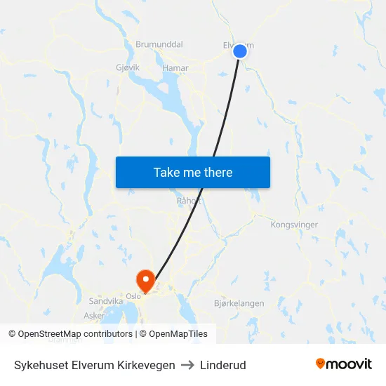 Sykehuset Elverum Kirkevegen to Linderud map