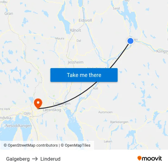 Galgeberg to Linderud map