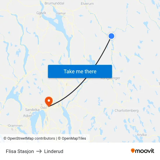 Flisa Stasjon to Linderud map