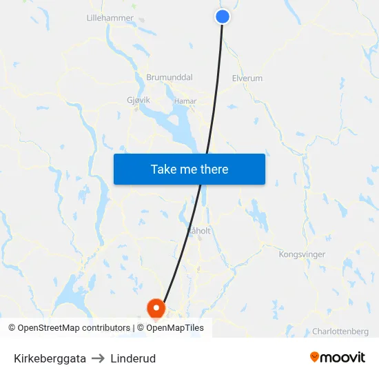 Kirkeberggata to Linderud map
