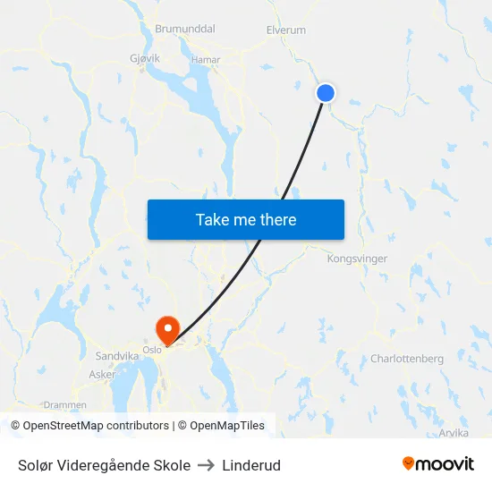Solør Videregående Skole to Linderud map
