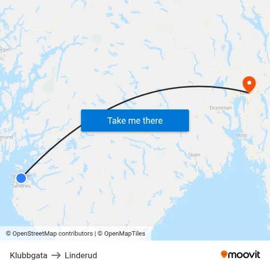 Klubbgata to Linderud map