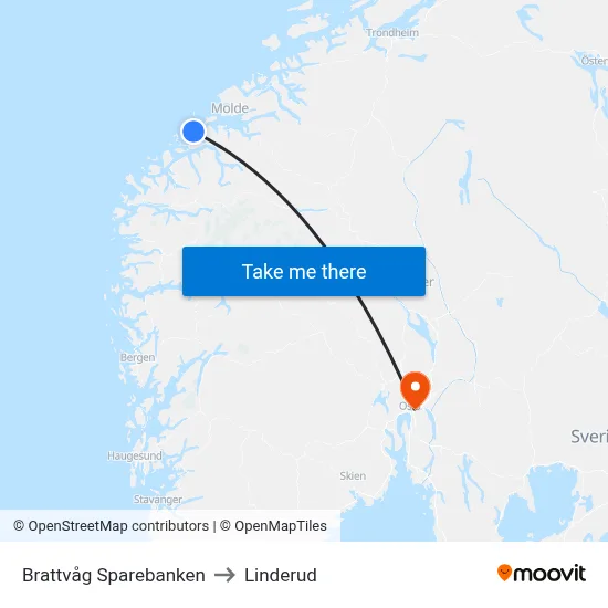 Brattvåg Sparebanken to Linderud map