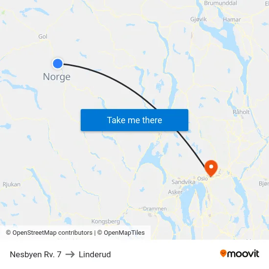 Nesbyen Rv. 7 to Linderud map