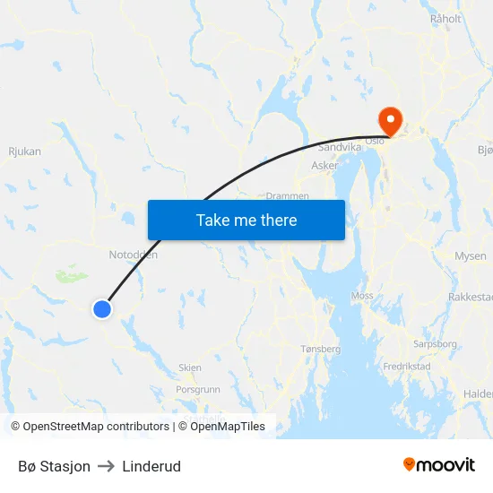 Bø Stasjon to Linderud map
