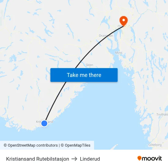 Kristiansand Rutebilstasjon to Linderud map