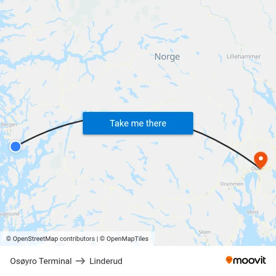 Osøyro Terminal to Linderud map
