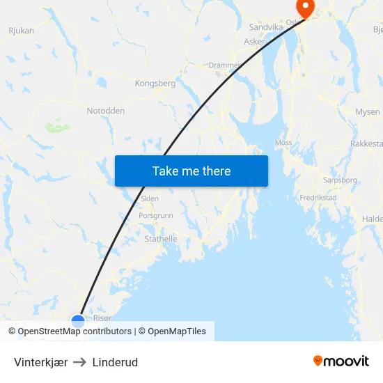 Vinterkjær to Linderud map