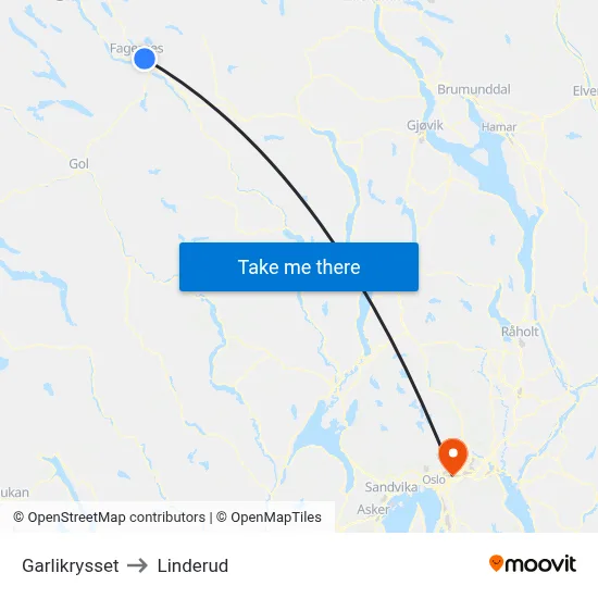Garlikrysset to Linderud map