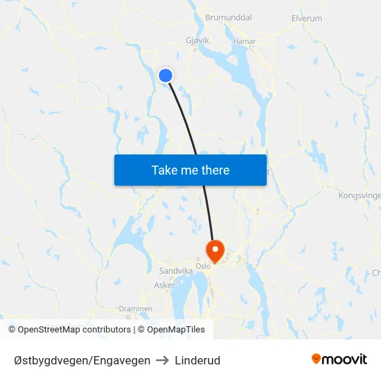Østbygdvegen/Engavegen to Linderud map