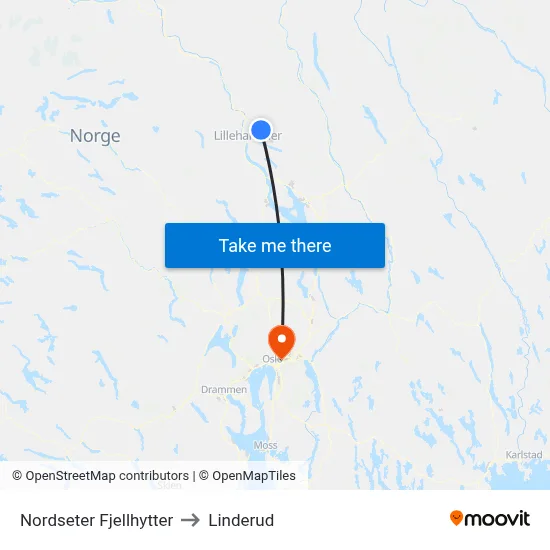 Nordseter Fjellhytter to Linderud map