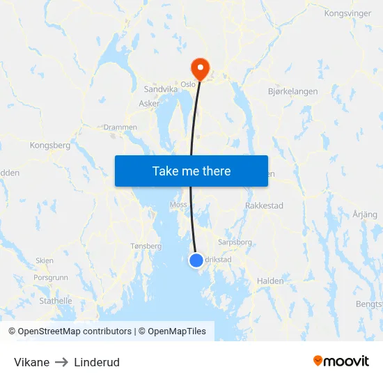 Vikane to Linderud map