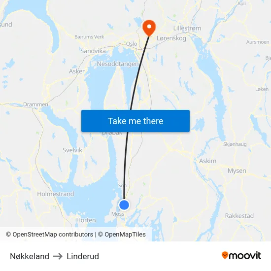Nøkkeland to Linderud map