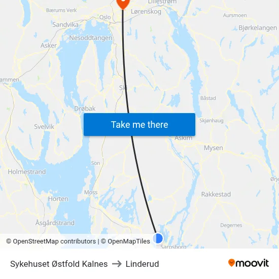 Sykehuset Østfold Kalnes to Linderud map