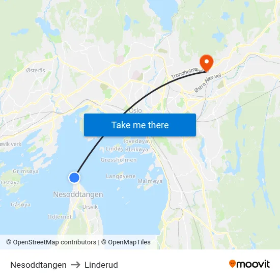 Nesoddtangen to Linderud map