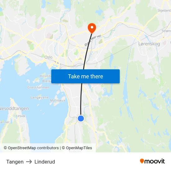 Tangen to Linderud map