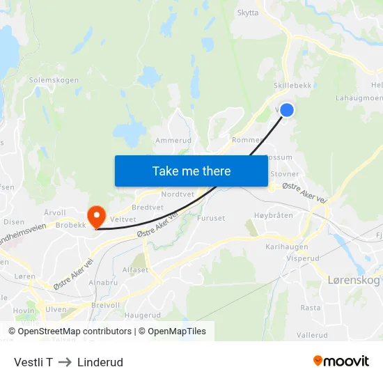 Vestli T to Linderud map