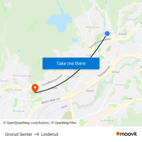 Grorud Senter to Linderud map