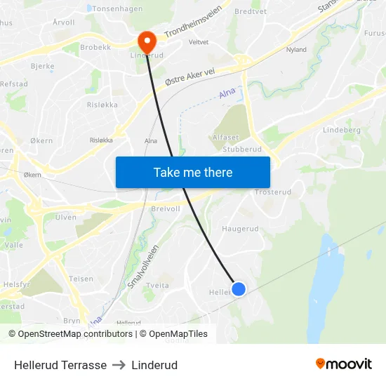 Hellerud Terrasse to Linderud map