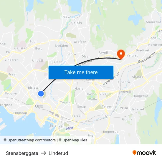 Stensberggata to Linderud map