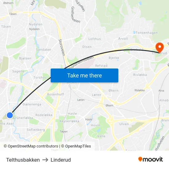 Telthusbakken to Linderud map