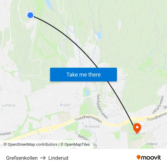 Grefsenkollen to Linderud map