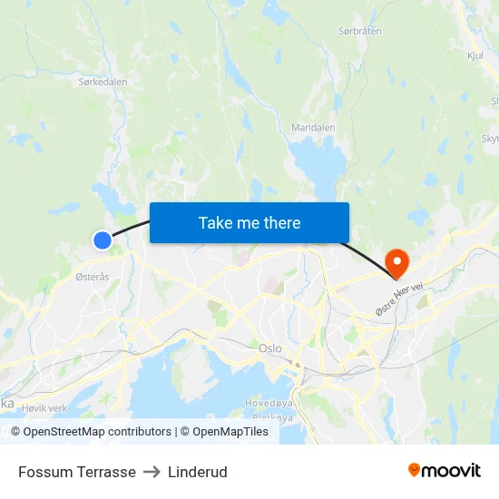 Fossum Terrasse to Linderud map