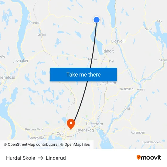 Hurdal Skole to Linderud map