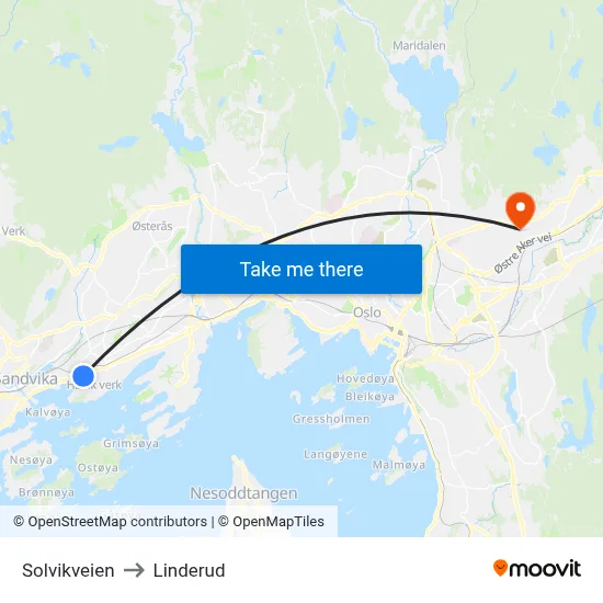 Solvikveien to Linderud map