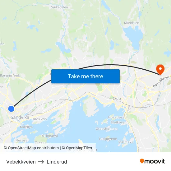 Vebekkveien to Linderud map