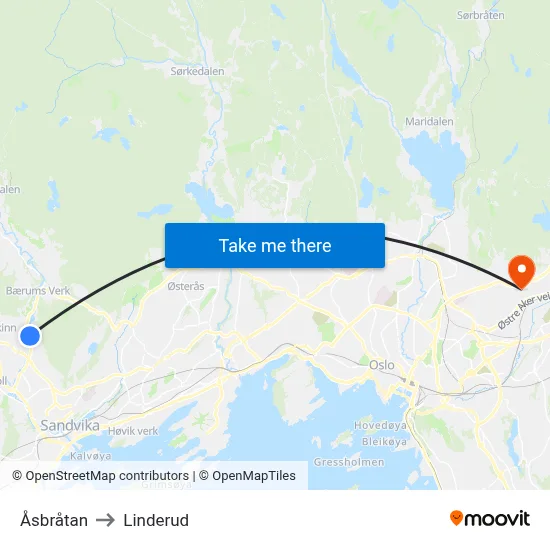 Åsbråtan to Linderud map