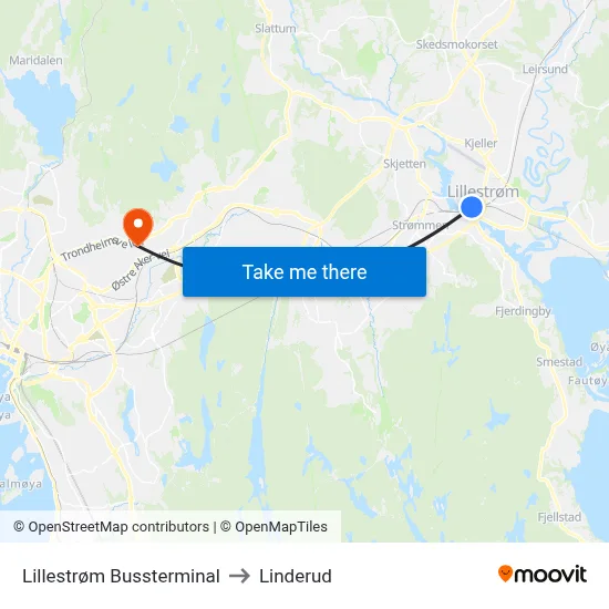 Lillestrøm Bussterminal to Linderud map