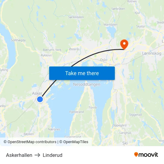 Askerhallen to Linderud map