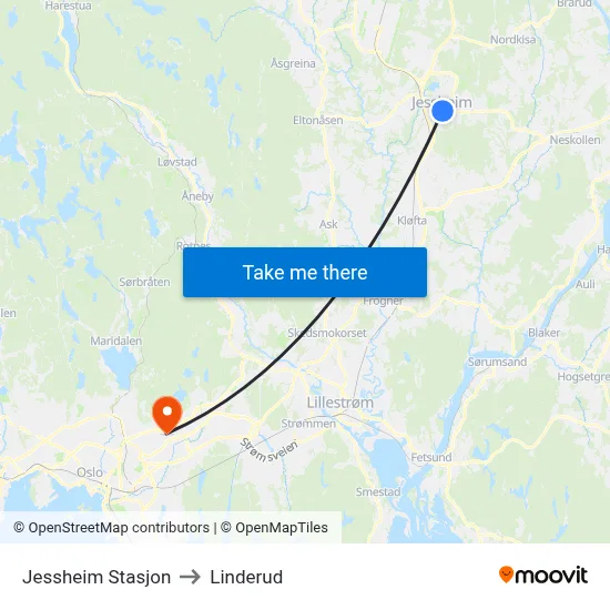 Jessheim Stasjon to Linderud map