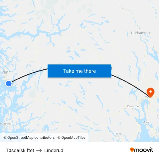Tøsdalskiftet to Linderud map