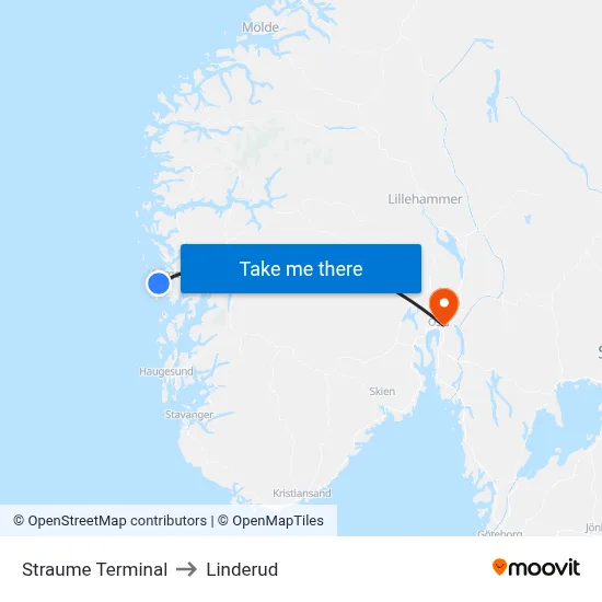 Straume Terminal to Linderud map