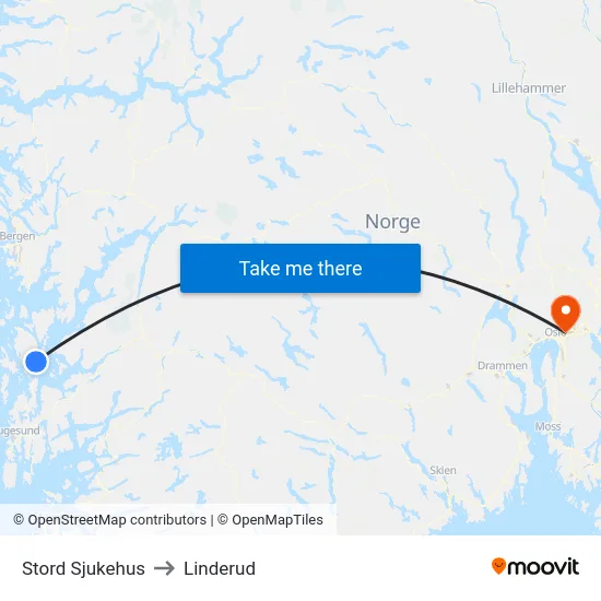 Stord Sjukehus to Linderud map