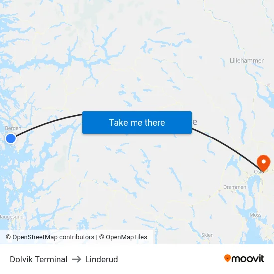 Dolvik Terminal to Linderud map