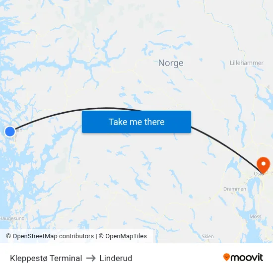 Kleppestø Terminal to Linderud map