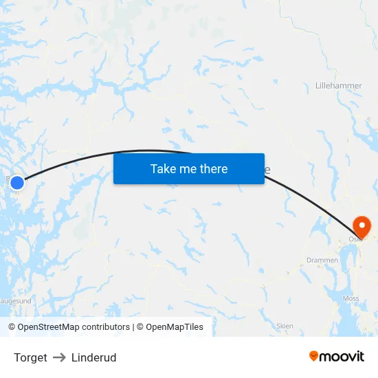 Torget to Linderud map
