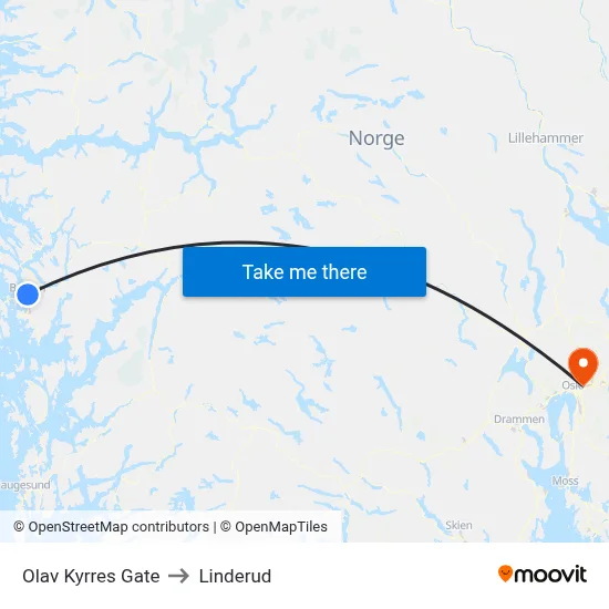 Olav Kyrres Gate to Linderud map