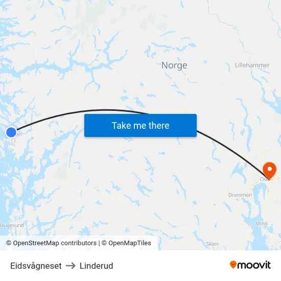 Eidsvågneset to Linderud map