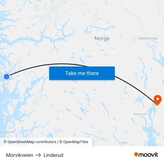 Morvikveien to Linderud map