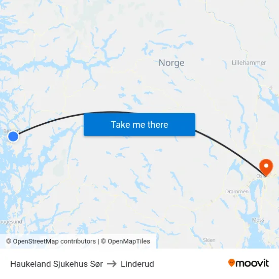 Haukeland Sjukehus Sør to Linderud map