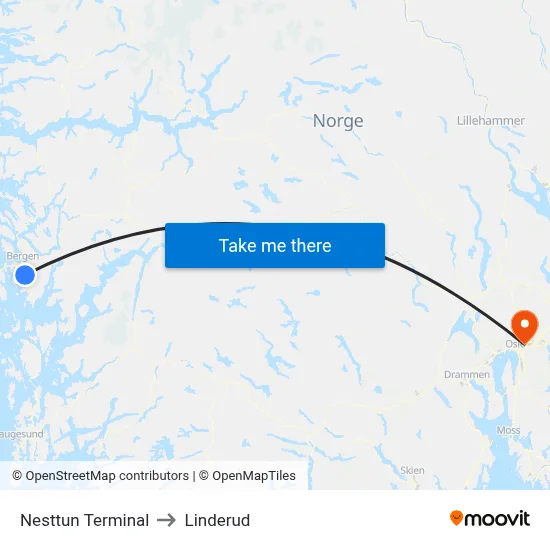 Nesttun Terminal to Linderud map