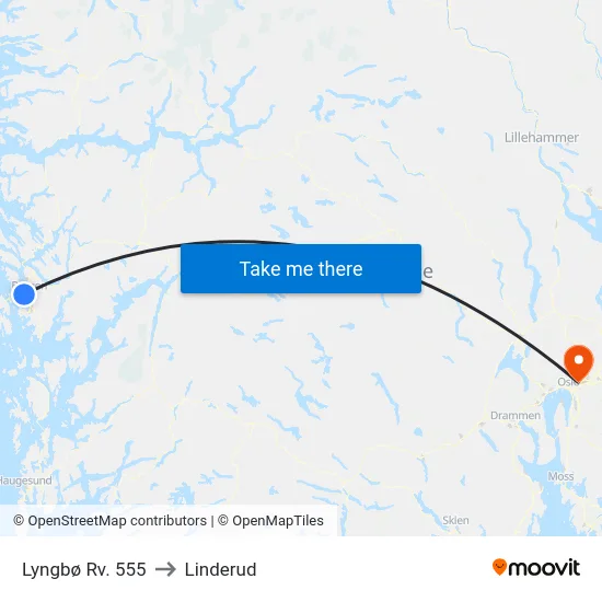 Lyngbø Rv. 555 to Linderud map