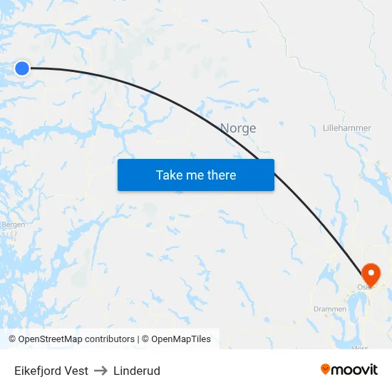 Eikefjord Vest to Linderud map