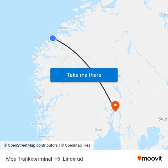 Moa Trafikkterminal to Linderud map