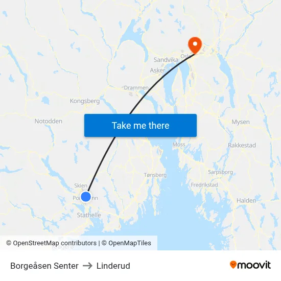 Borgeåsen Senter to Linderud map
