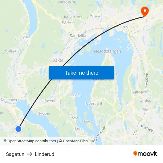 Sagatun to Linderud map